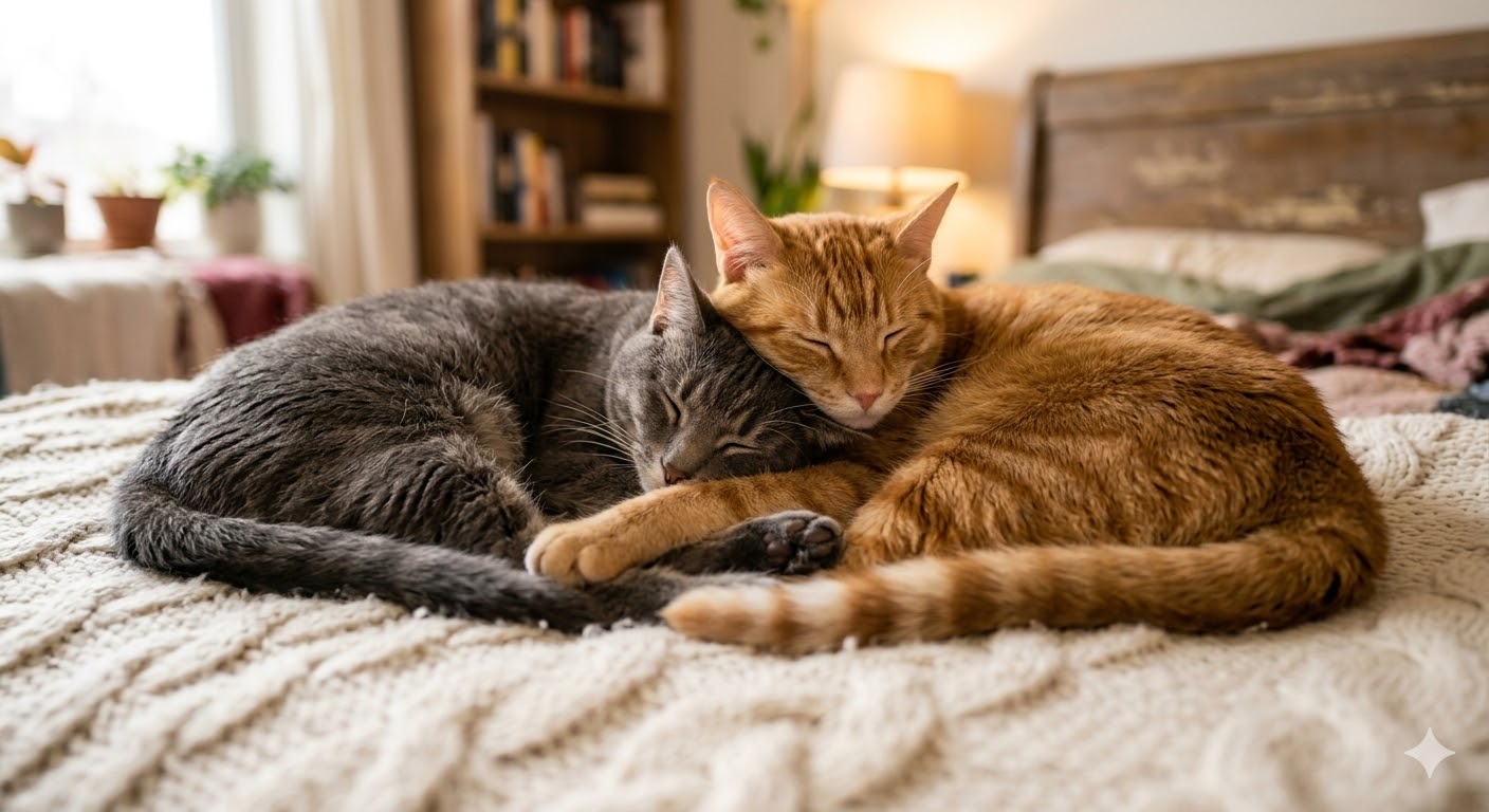 Kattenoppas geeft aandacht aan kat in huiselijke omgeving